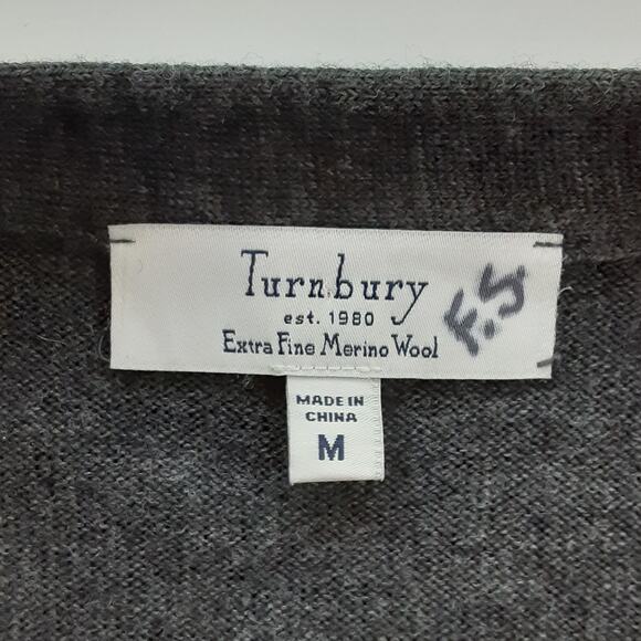 Turnbury 100% Merino Wool Cardigan Sweater Button Front Gray M Quiet Luxury - Picture 4 of 9